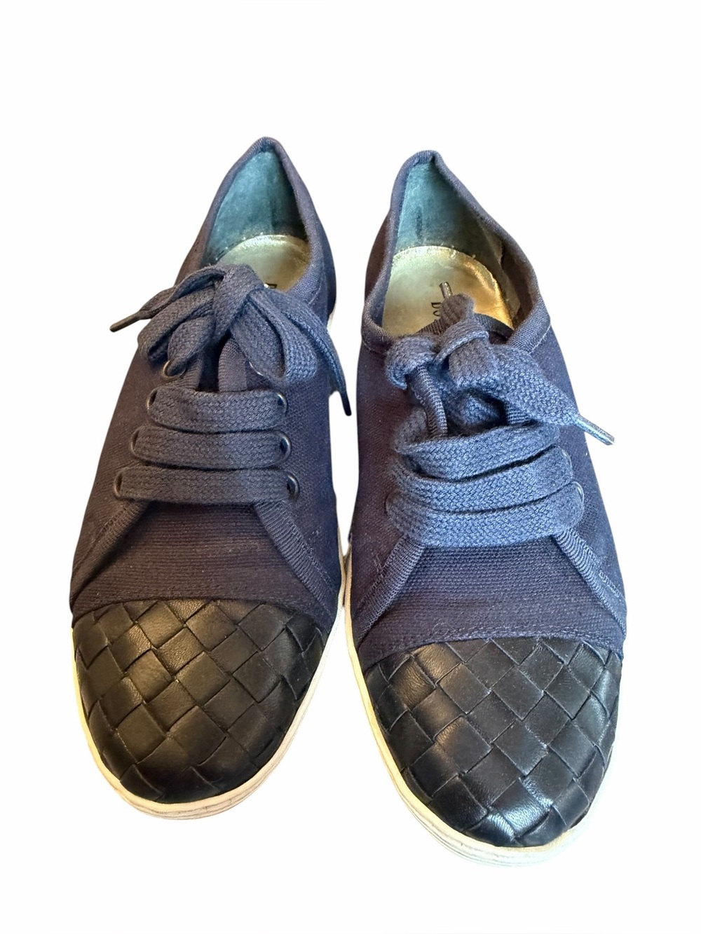 Bottega Veneta Navy Canvas Intrecciato Cap Toe Sneakers EU 34.5